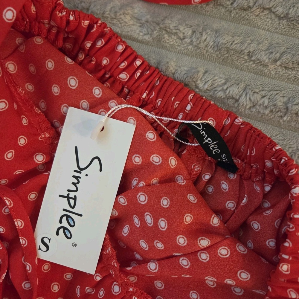 Simplee Red White Polka Dot Halter Maxi Long Dress S Boho Summer Sun Side Slit - Picture 8 of 8